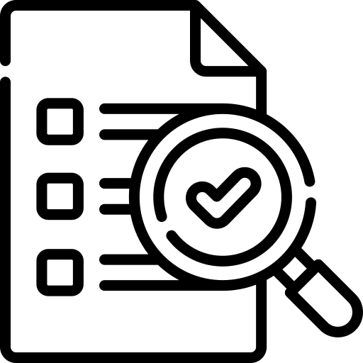 Königssalz SEO-Analyse: Minimalistisches Icon eines Dokuments mit Lupe und Häkchen für Website-Audits